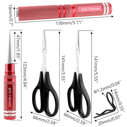 RC Body Reamer 0-14mm Hole Puncher with Sleeve & Curved & Straight Scissors & 8 Pieces Body Clips Set Cars Body Mounting for RC Vehicle Truck Plastic Body Shell Cover Hobby Repair Tools (Red) - color: Red