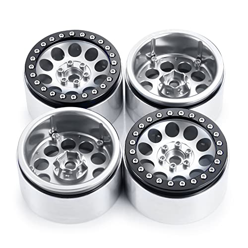 Aluminum 2.2" Beadlock Wheels Rims 35mm for 1/10 RC Crawler Truck Car SCX10,SCX10-II,TRX4,Wraith,4PCS,Silver - color: Silver