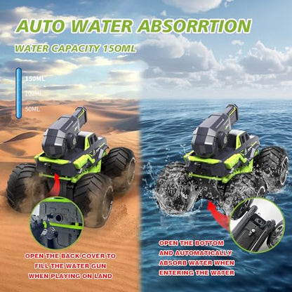 1:16 Amphibious Remote Control Car with Shooting Water Gun Gesture Sensing RC Car Boat Waterproof RC Tank Off-Road Stunt Car Toy Monster Truck for Outdoor Gift for Kids With 2 Replaceable Batteries - color: Green