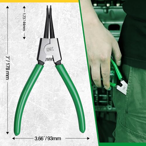 SK 7-Inch Snap Ring Pliers, External Circlip Pliers with Straight Jaw, Tip Diameter 0.07'', Premium CR-V Steel - style: External Straight