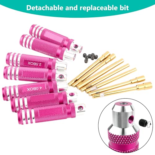 7 Pieces Hex Screwdriver Set 2.0/2.5/3.0/3.5/4.0/4.5/5.0mm RC Socket Wrench Kit Nut Drive for Traxxas Redcat Axial SCX24 Quadcopter Helicopter FPV Drone Car - RC Nut Removal Tools (Pink)