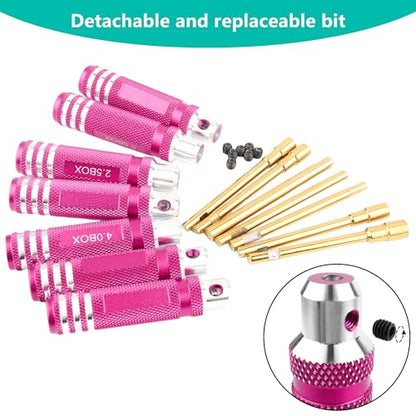 7 Pieces Hex Screwdriver Set 2.0/2.5/3.0/3.5/4.0/4.5/5.0mm RC Socket Wrench Kit Nut Drive for Traxxas Redcat Axial SCX24 Quadcopter Helicopter FPV Drone Car - RC Nut Removal Tools (Pink)