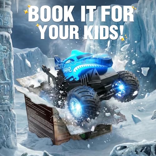 BEZGAR 1:20 Monster Truck Toys, 360°Stunt RC Cars with Music and Light | Blue Dinosaur Toys with 2 Batteries and Wireless LED Strobe Lights, Remote Control Car with Glowing wheels for boys - color: Blue