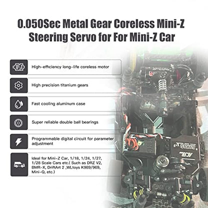 AGFRC Mini-Z Car 0.05Sec RC Micro Drifting Servo (A11CLS V3 Black) | 1.4kg Torque, Titanium Gear, Coreless Motor, Programmable, Fits Mini-Z, 1/24-1/28 Scale RC Cars. 20x21x11.3mm, 11g - style: A11CLS V3 Black