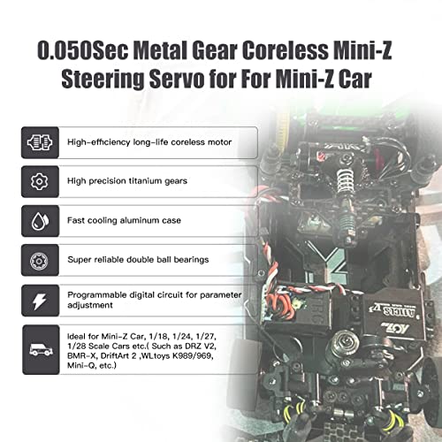 AGFRC Mini-Z Car 0.05Sec RC Micro Drifting Servo (A11CLS V3 Black) | 1.4kg Torque, Titanium Gear, Coreless Motor, Programmable, Fits Mini-Z, 1/24-1/28 Scale RC Cars. 20x21x11.3mm, 11g - style: A11CLS V3 Black