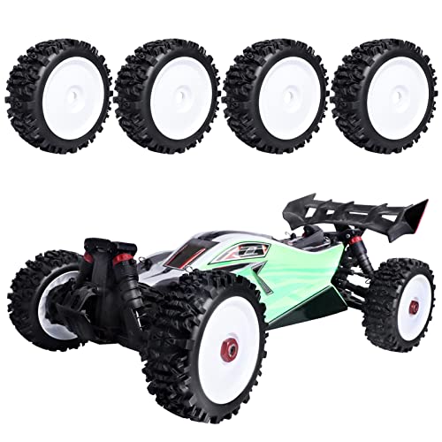 PreGlued 1/8 Buggy Tires 17mm Wheels Foam Inserts w/ 17mm Wheel Wrench for Arrma Typhon 3S 6S Losi HPI Redcat Racing Models, Set of 4 (White Rims) - color: White Rims