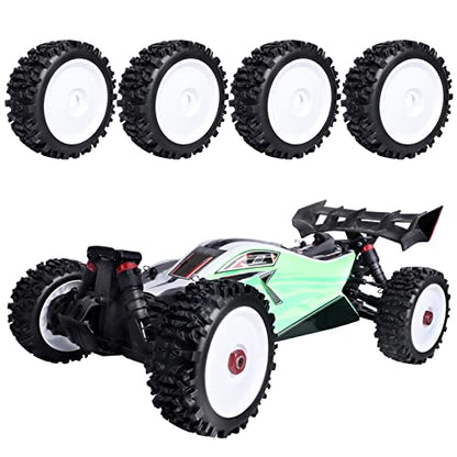 PreGlued 1/8 Buggy Tires 17mm Wheels Foam Inserts w/ 17mm Wheel Wrench for Arrma Typhon 3S 6S Losi HPI Redcat Racing Models, Set of 4 (White Rims) - color: White Rims