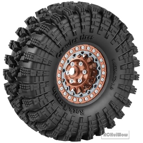 RC 1.9" Beadlock Wheels and Tires for 1/10 RC Crawler SCX10 90046 AX103007 TRX4 TRX6 VS4-10 Red cat Gen8 7 MST CFX RC 4WD D90,Dually 1.9 Beadlock Wheels Aluminum Rims Rubber Tires,Bronze - color: Bronze(4pcs)
