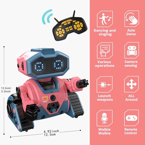 Interactive Smart Robot Toys, Rechargeable Remote Control Emo Robot, Pink | Rechargeable Remote Control, Learning Gesture Sensing, Auto-Demonstration, Music and Dance, Shining LED Eyes, For Kids 3-5 - color: 103 Pink