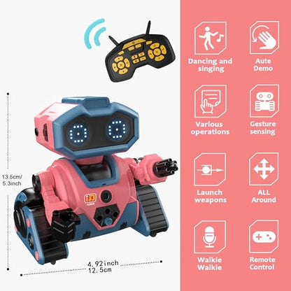 Interactive Smart Robot Toys, Rechargeable Remote Control Emo Robot, Pink | Rechargeable Remote Control, Learning Gesture Sensing, Auto-Demonstration, Music and Dance, Shining LED Eyes, For Kids 3-5 - color: 103 Pink