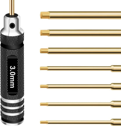 Hex Driver Set Hex Allen Screwdriver Kit 0.9mm 1.27mm 1.3mm 1.5mm 2.0mm 2.5mm 3.0mm Allen Wrench Set Titanium Hexagon Screwdriver RC Tools Kit for RC Car Drone Multi-Axis Helicopter Models(7pcs) - style: 7pcs Screwdrivers