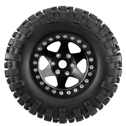 REDSPIDER 4PCS 1.9" RC Crawler Tires Mud Slingers (OD 95mm/3.75") & Beadlock Wheels, Deep Dish -10.4mm Negative Offset Rim for 1/12 MJX H12Y, MN128, MN82S, (Black) - color: Black