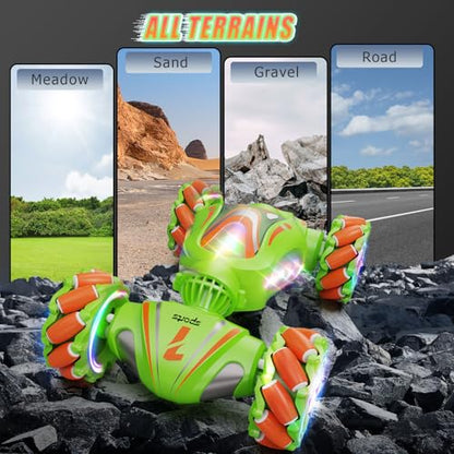 Nicella Remote Control Car, RC Cars for Boys, Gesture Stunt with Light & Music, 4WD, 360° Rotating, 2.4Ghz Remote Control Car Toys, Birthday Gift for Kids Age 6+ (Green) - color: Green