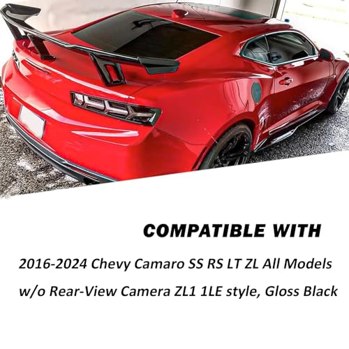 for 2016 2017 2018 2019 2020 2021 2022 2023 2024 Chevy Camaro SS RS LT ZL All Models Rear Trunk Spoiler Wing, ZL1 1LE Style Lip Spoiler Wing Without Rear View Camera (Glossy Black) - size: For Chevy Camaro ZL1 (2016-2024)