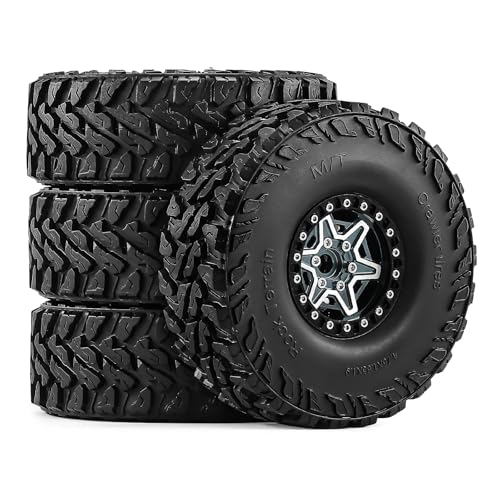 1.9" Beadlock Wheels and Tires 121mm (4.75in) for TRX4 SCX10 1/10 RC Crawler Upgrade Parts (Titanium-3., 4Pcs) - color: Titanium+P tires