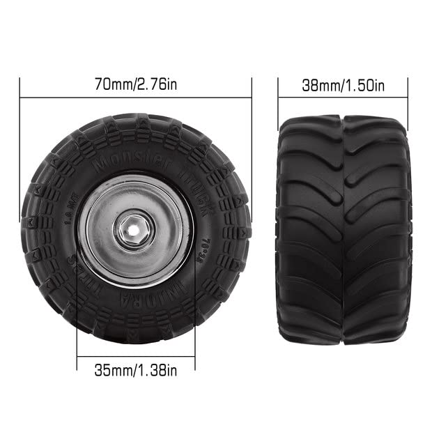 INJORA RC Monster Truck Wheel Rim Tires Set 70 * 38mm Tires for 1/24 RC Crawler Car Axial SCX24 Bronco Gladiator C10 JLU Deadbolt B17 FMS FCX24 and TRX4MT, MT1012 (Silver) - color: Silver