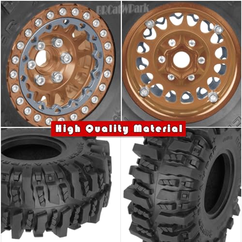 RC 1.9 Beadlock Wheels and Tires for 1/10 TRX4 TRX6 SCX10 SCX10 II 90046 SCX10 III AXI03007 SCX10 Pro Gen7/8 D90 VS4-10 MST CFX RC Crawler Car,4PCS Beadlock Rims 1.9 Wheel Tires,Brown - color: Brown - (1.9 Beadlock Wheels)