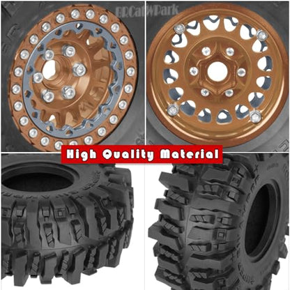 RC 1.9 Beadlock Wheels and Tires for 1/10 TRX4 TRX6 SCX10 SCX10 II 90046 SCX10 III AXI03007 SCX10 Pro Gen7/8 D90 VS4-10 MST CFX RC Crawler Car,4PCS Beadlock Rims 1.9 Wheel Tires,Brown - color: Brown - (1.9 Beadlock Wheels)