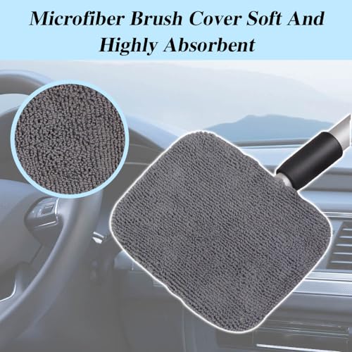 Car Windshield Cleaning Tool with Reusable Cloth Pad & Long Handle | Microfiber Window Cleaner, Universal Car Accessories Auto Glass Wiper Kit for Interior & Exterior Cleaning