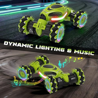 Hand Controlled RC Car, 2.4Ghz 4WD Gesture Sensing RC Stunt Car | Toys Gift for Boys and Girls Ages 6-12, 360° Rotating Drift Cars with Lights and Music, Ideal Birthday and Xmas Gift, Green - color: Green