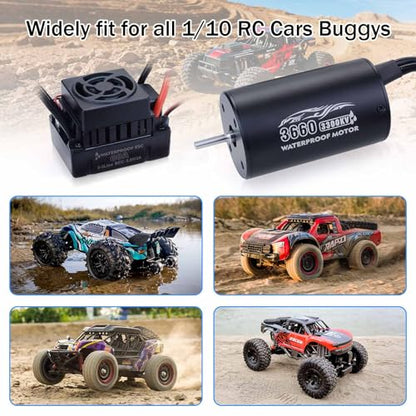 Surpass Hobby 3660 3300KV Brushless Motor and ESC 60A 2S Waterproof RC Motor ESC Combo for 1/10 Remote Control Cars Trucks Off-Road Vehicle - size: 3300KV, style: 3660 Motor and 60A ESC