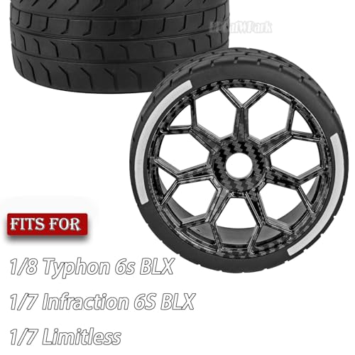 RC Highway Tires Wheel for 1/8 Typhon 6s BLX,1/7 Infraction 6S BLX,Limitless,4PCS RC Drift Tires Rubber RC Highway Wheel,Carbon Surface(Black) - color: (Black) Carbon Surface - (Highway Tires)