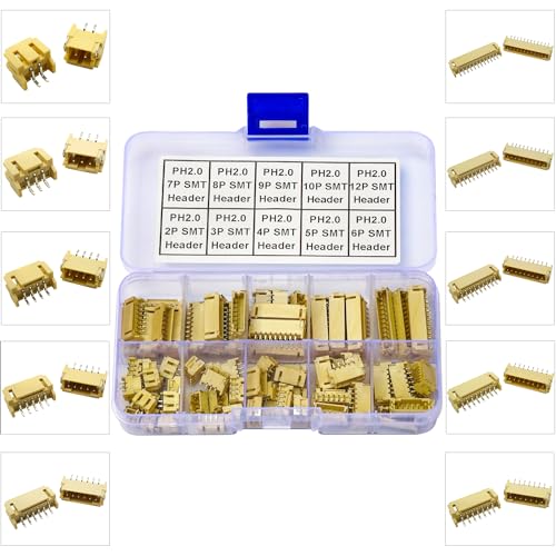 JST Connector Kit, PH2.0 SMT Header Jst 2mm Pitch IC Socket Plugs Adapter JST Connector Kit 85Pcs, JST-PH 2/3/4/5/6/7/8/9/10/12Pin SMT Header Right Angle Type Header (PH2.0-SMT-R/A) - size: JST-2.0MM-PH-SMT-Right Angle Header