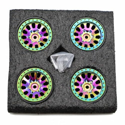 1.3” Brass Beadlock Wheels, -5.40mm Offset CNC 7 mm Hex Rims for 1/18 1/24 RC Crawler TRX4M, Axial SCX24 AX24, Redcat Ascent-18, FMS FCX24, 4 pcs, Iridescent Green - color: Iridescent-green