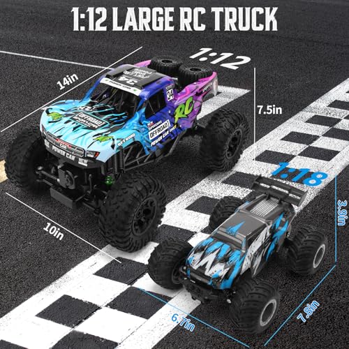 Remote Control Truck,1:12 4x4 Offroad Waterproof RC Amphibious Monster Toys | 2 Rechargeable Batteries Dual Motors Crawler Vehicle Monster Trucks for kids Adults Birthday Christmas Gift Toys - color: Blue
