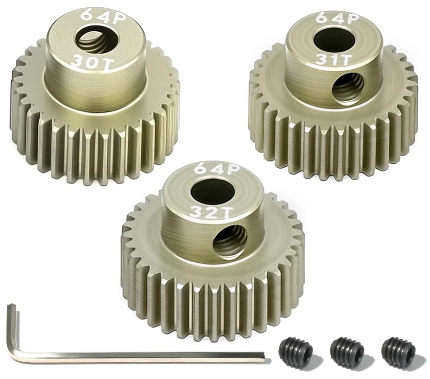 64P Pinion Gear 3.175mm Shaft 7075 Aluminum Alloy Motor Gears,0.6 Metric Pitch 30 31 32T with 1/8 Hole Pinion Gear Compatible with 1/10 Arrma HPI Kyosho Losi Axial Traxxas Tamiya RC Car - size: 30 31 32T