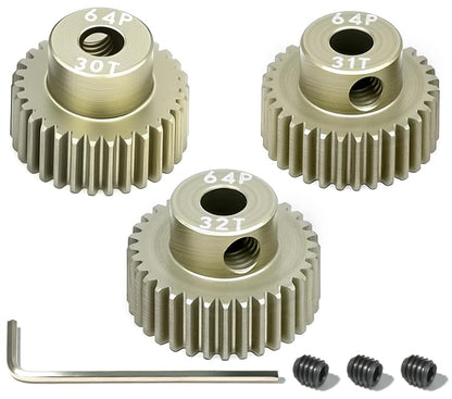 64P Pinion Gear 3.175mm Shaft 7075 Aluminum Alloy Motor Gears,0.6 Metric Pitch 30 31 32T with 1/8 Hole Pinion Gear Compatible with 1/10 Arrma HPI Kyosho Losi Axial Traxxas Tamiya RC Car - size: 30 31 32T