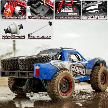 RC Cars 1:14 RC Truck 30 MPH 4WD Remote Control Car All Terrain Trophy Car for Adults Boys Teens Fast Off-Road RC Buggy Big Short Course Monster Truck with 2 Batteries 50 Mins Play (RTR) - color: 130-blue