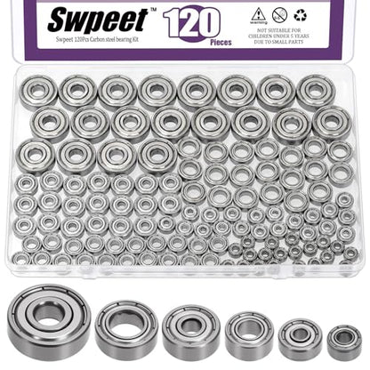 Swpeet 120Pcs 6 Sizes 693ZZ, 623ZZ, 624ZZ, 685ZZ, 687ZZ,627ZZ Ball Bearings Assortment Kit, Carbon Steel Deep Groove Bearings, Double Shielded - size: Assortment Kit-120PCS, style: Carbon Steel