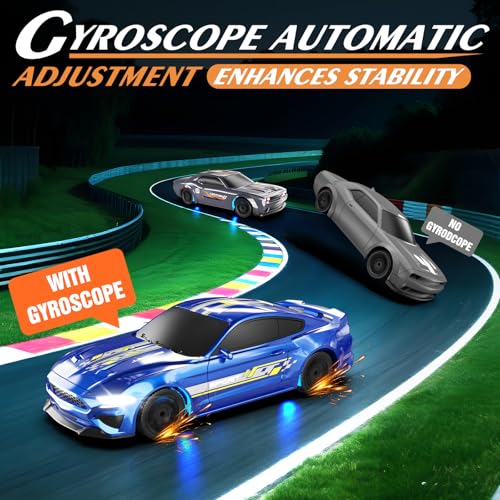 RC Drift Car 1/43 Scale Mini RC Drift Cars with Gyro, 4WD Full Proporitonal High Speed Remote Control Car with LED Lights and Drifting Tires Hobby Racing Cars for Adults Kids Boys Girl, Blue - color: Blue