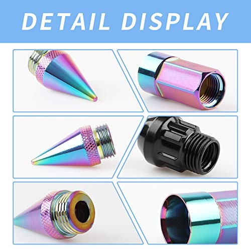20Pcs Anti Theft Spiked Extended Tuner Wheel/Rims Lug Nut M12X1.5+Socket (Neo Chrome) - color: Neo Chrome