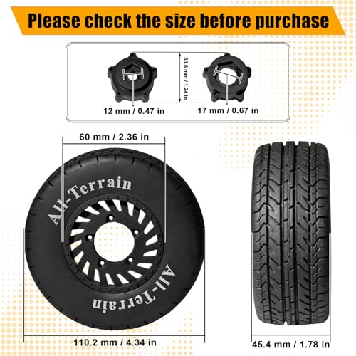1/10 RC Short Course Truck Rubber Tires & Nylon Rims - 12mm/17mm Hex, Black | All-Terrain Tires and Wheels Compatible with 1/10 Traxxas Slash 4WD 2WD Arrma Senton Axial Losi Redcat RC Buggy, 4-Pack - color: Black