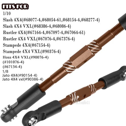 RC Aluminum Turnbuckles Camber Links Upgrades Part for 1/10 Slash/Rustler/Stampede/Hoss,1/8 Jato 4X4 4WD VXL,Turnbuckles Camber Links Hops Up,Bronze (#9027#9028#9029) - color: Bronze-(for 1/10）