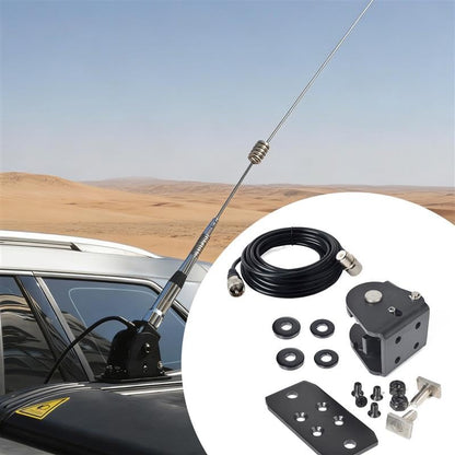 Roof Rack Foldable Antenna Mount Kit – Compatible with Crossbars & Platforms with 5 Meters RG58 Cable, 180°Adjustable Bracket for Antennas, Flags, LED Lights | Easy-Install Channel Mount System