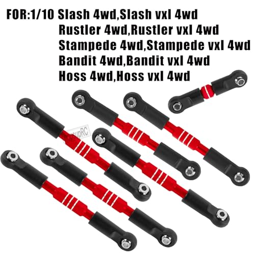 RC Upgrades Part Adjustable Turnbuckles Camber Links Toe Link for 1/10 Slash/Rustler/Stampede/Bandit VXL 4WD 4X4.Alloy Front&Rear Link Set,Red - color: Red(for 1/10)