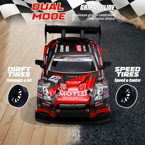RC Drift Car, 1:24 Scale Remote Control Vehicle for Kids,2.4GHz 20KM/H 4WD High Speed RC Cars with LED Light, Two Batteries & Drifting Tires Racing Sport Toy Cars for Adults Boys Girls Kids 8607BK - style: 8607-Black