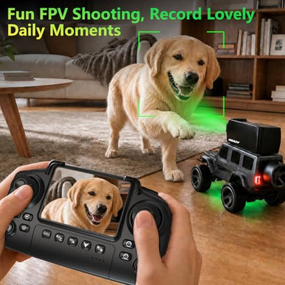 1/64 FPV Mini RC Car Truck Camera Toys with LCD Screen for Kids Adults Gift | Remote Control Truck with Magnetic 45° Camera, App Control, 2 Speed, 2.4GHz Indoor Toy Cars, Toy Cars for 6-12 Boys Girls - color: Dark Gray