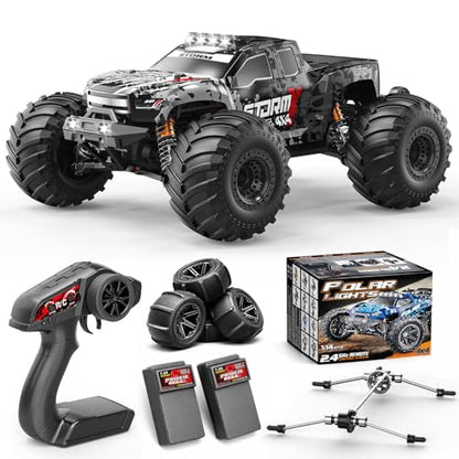 RC Cars 1:14 4WD Off-Road RC Monster Truck High Speed 40 km/h, 4x4 Remote Control Car with 2 Rechargeable 1300mAh Batteries and 2 Sets of Tires for Adults & Boys