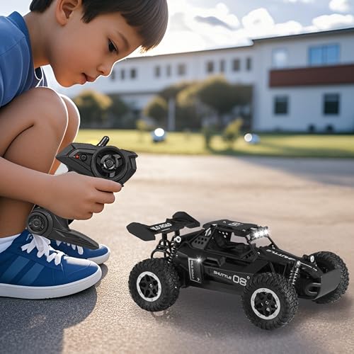 Remote Control Car RC Cars 1:16 All Terrain Monster Truck LED Headlights, Outdoor 2WD Off Road Hobby RC 2.4GHz High Speed, 20Km/h RC Car Toys Gift for Kids Boys 3 4 5-12 (Black) - color: Black