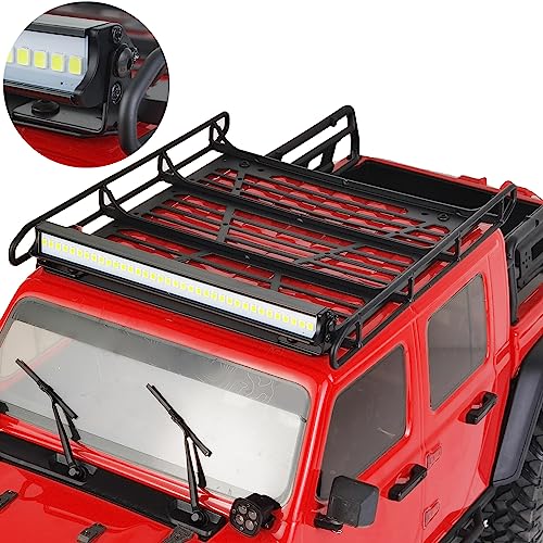 Stainless Steel Roof Luggage Rack with Lights Bar | For 1/10 RC Crawler Car SCX10 III, Upgrades