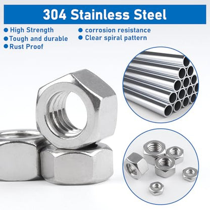Hex Nuts, 70 Pack #5/16”-18 304 (A2-70) Stainless Steel Hardware Nuts,Standard Inch Coarse Thread Nuts - color: Silver, size: 5/16"-18