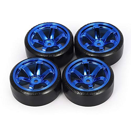 4Pcs 63mm RC Drift Car Tires Hard Tyres Plastic Wheel Rims for 1/10 On-Road Drifting Car for HSP Tamiya HPI Kyosho Spare Parts(Blue) - color: Blue