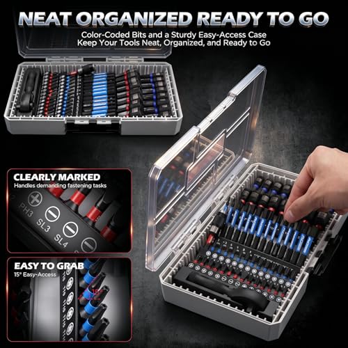 59-Piece Magnetic Nut Driver Bit Set, SAE and Metric Nut Drivers with Screwdriver Bits, Ratchet Wrench, Quick-Change Bit Holder and Storage Case for Automotive Repair, Home Repair and DIY Projects