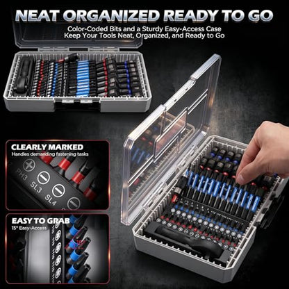 59-Piece Magnetic Nut Driver Bit Set, SAE and Metric Nut Drivers with Screwdriver Bits, Ratchet Wrench, Quick-Change Bit Holder and Storage Case for Automotive Repair, Home Repair and DIY Projects