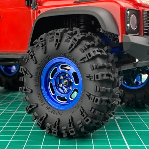 MOHERO 4Pcs 1.3 RC Beadlock Wheel Rims for 1/18 1/24 RC Crawler TRX4M Axial SCX24 Redcat Ascent-18 Upgrade Parts (Blue) - color: Blue