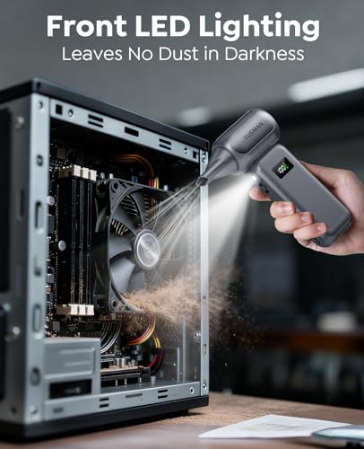 Compressed Air Duster, 300000RPM Super Power Electric Air Duster, 0-100 Adjustable Speed with LED Light, Powerful Electric Duster for Car Cleaning, Electronics & Outdoor Gear, Portable Turbo Blower